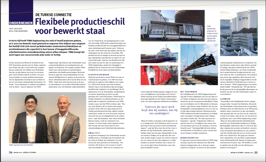 Yena Engineering Was Highlighted by Netherland's  Most Famous Metal Sector Magazines Metaal & Techniek